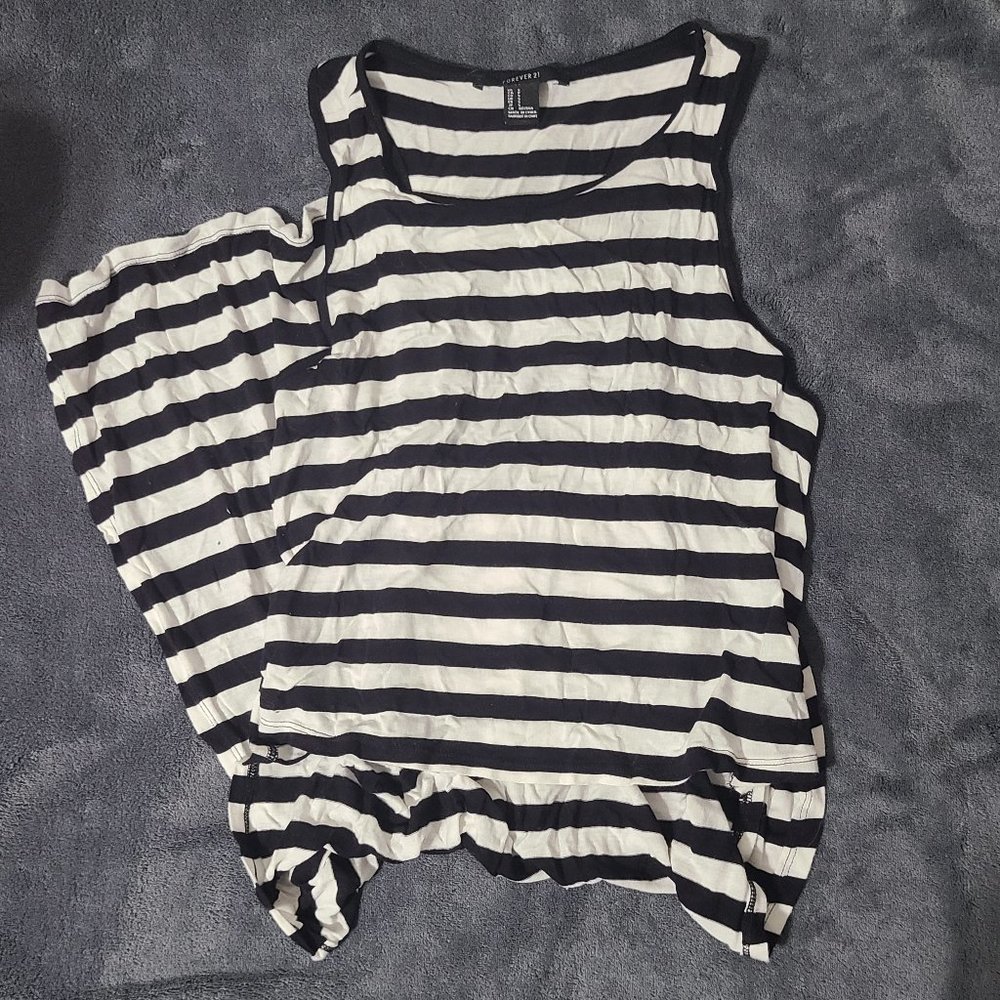 Forever 21 Black/White Striped High-Low Tank S